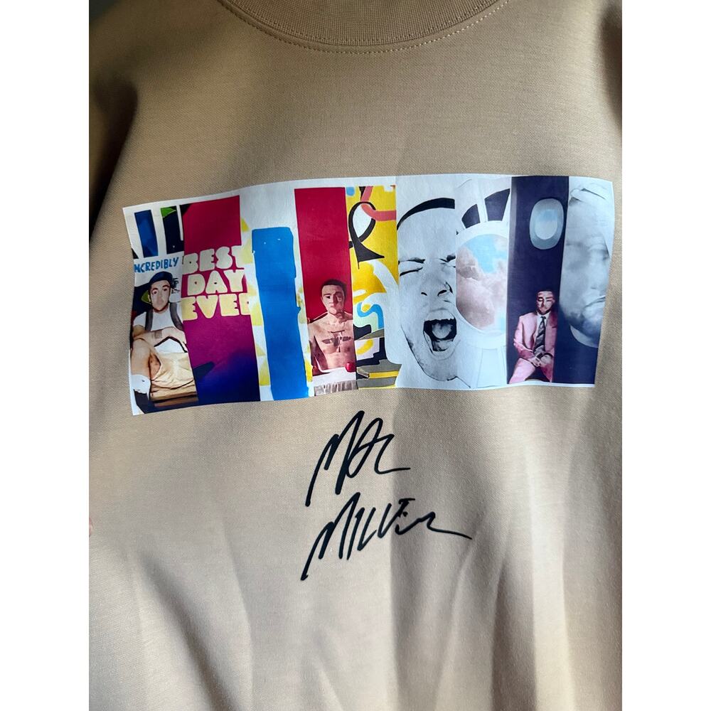 Mac Miller Album Collage Crewneck Sweatshirt Tan Sand Graphic Pullover Large L - Picture 2 of 4